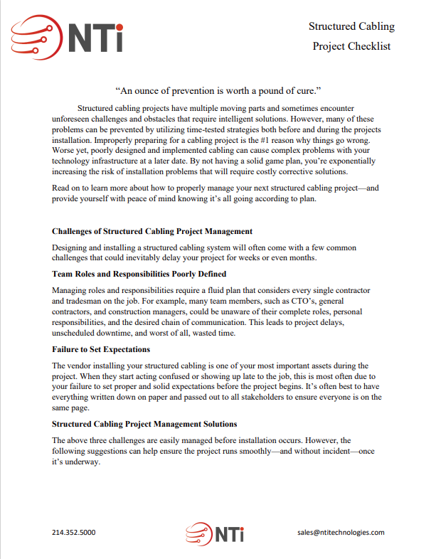 Structured Cabling Guide and Checklist